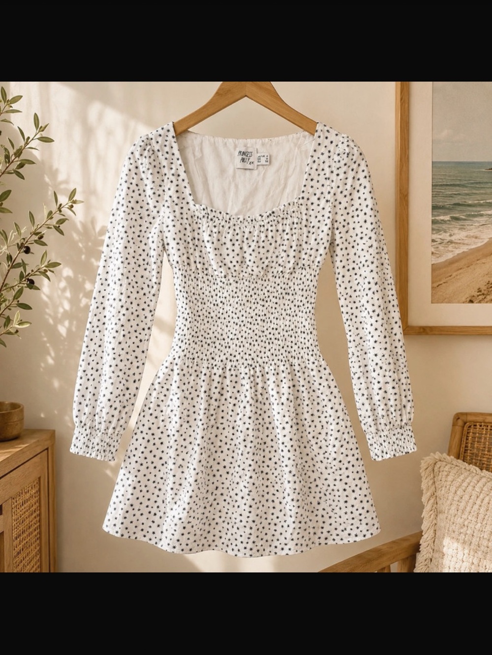 Princess Polly White Mini Dress with Black Star Print